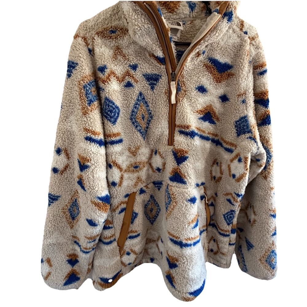 The North Face Campshire Printed Sherpa Fleece Hoodie Womens 2XL Aztec Blue - Picture 4 of 9